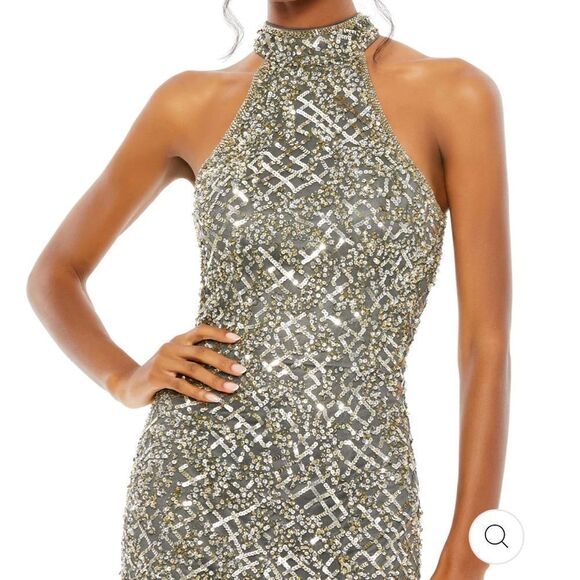 NWT Mac Duggal SEQUIN HALTER OPEN BACK GOWN gold / black Size 6 - Picture 4 of 7